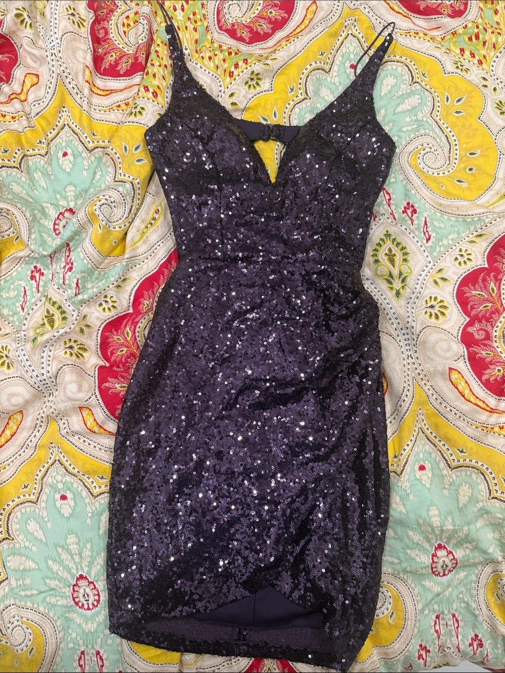 B Darlin Purple Sequin V-Neck Mini Dress